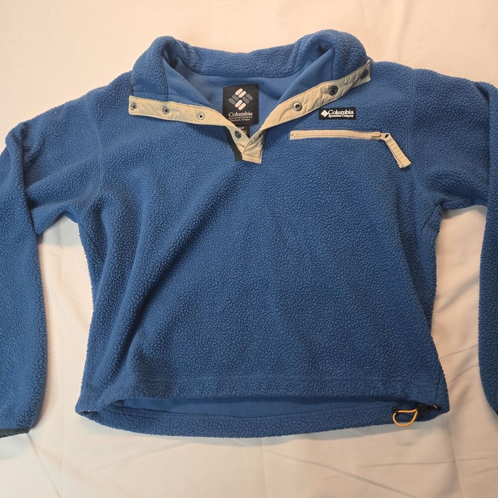 Columbia Fleece Pullover Womens Sweater S Petite Blue Cropped Henley Top